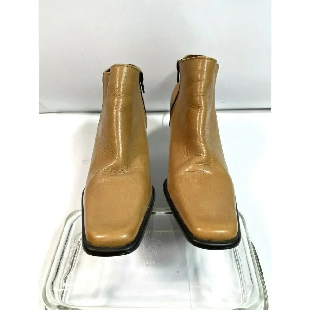 Y2K Anthropologie Sixty Seven 67 Tan High Heel Ankle Booties Square Toe Skinny H